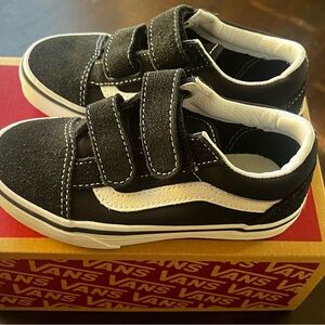 Vans Kids Black and White Velcro Sneakers